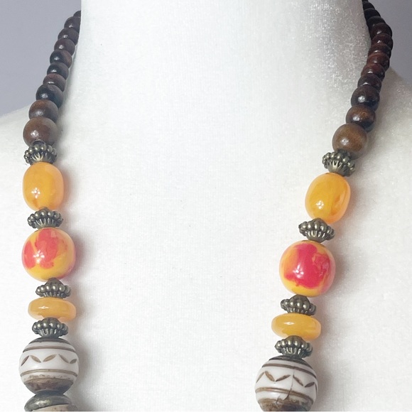 Vintage Sun Like Amazigh Amber & Bone Chunky Necklace - Picture 5 of 14